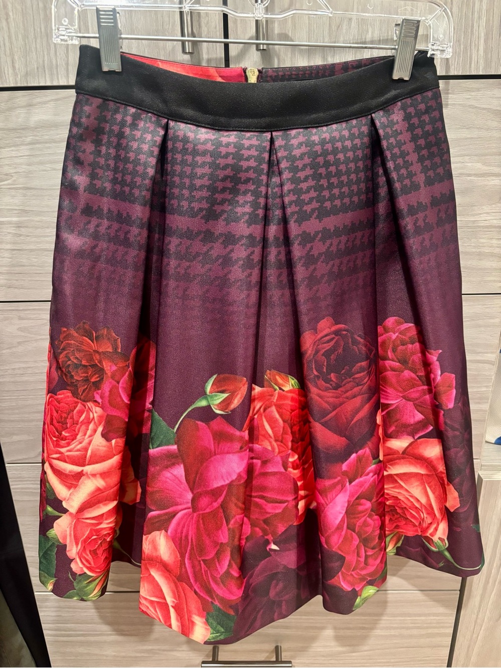 Ted Baker Floral Plaid A-Line Box Pleated Midi Skirt Like New